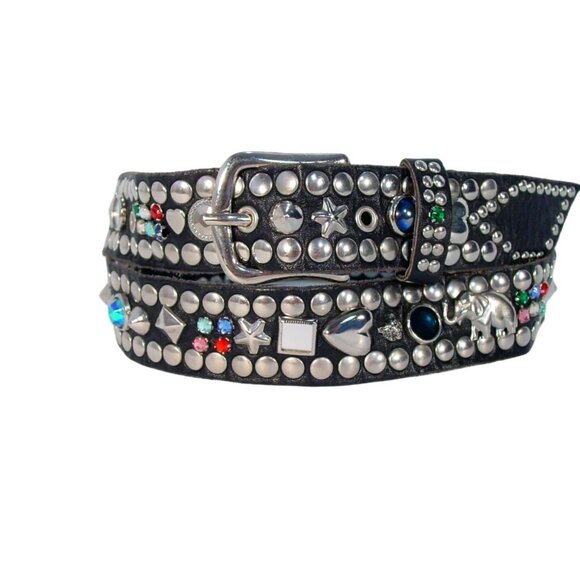 SAND CASTLE Vintage Lucky Elephant Stars Crystals Studs Belt M/L (28"-37") - Picture 1 of 8